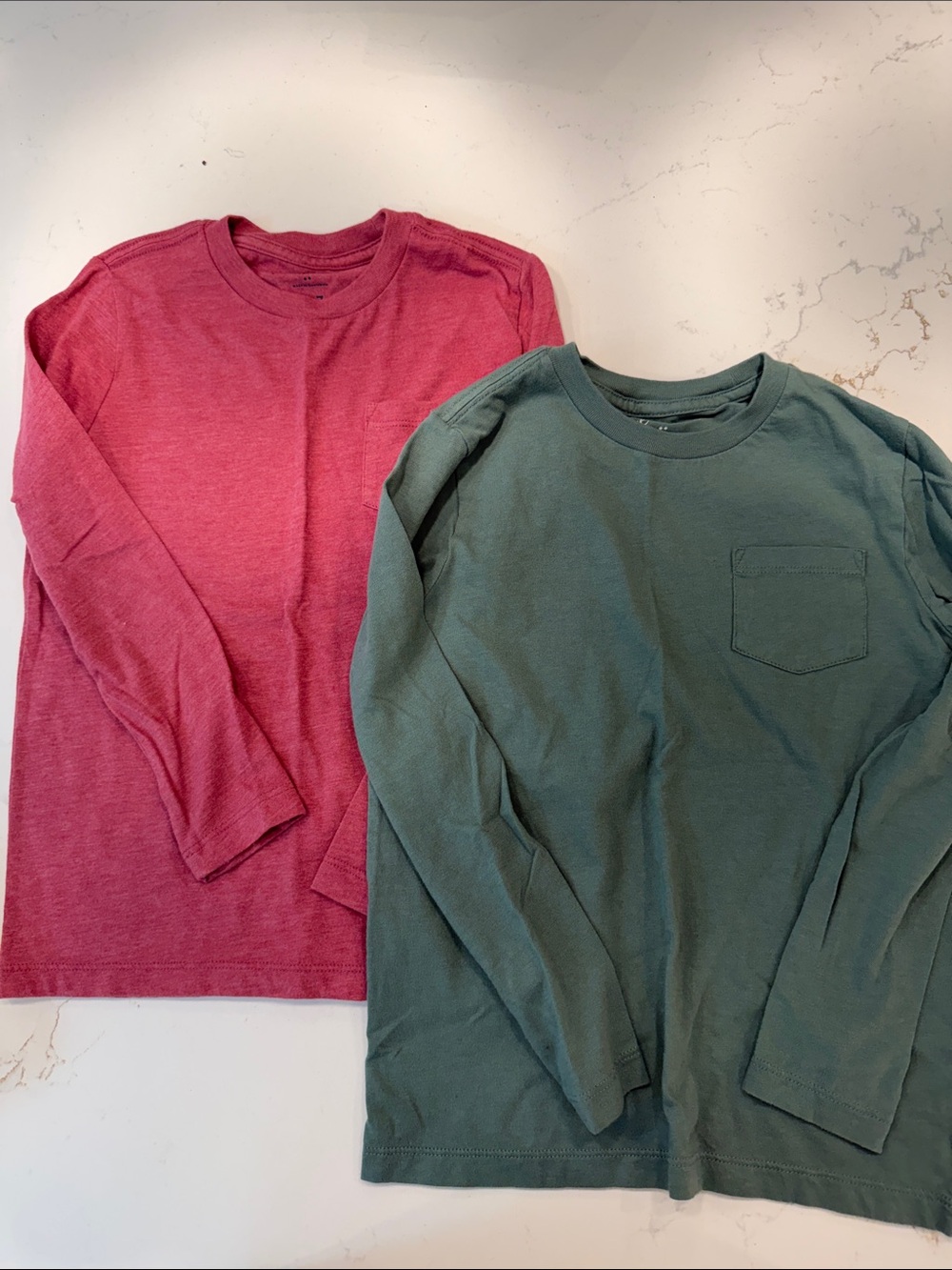 J. Crew Kids Long-Sleeve Crewneck Tees in Rose and Forest Green